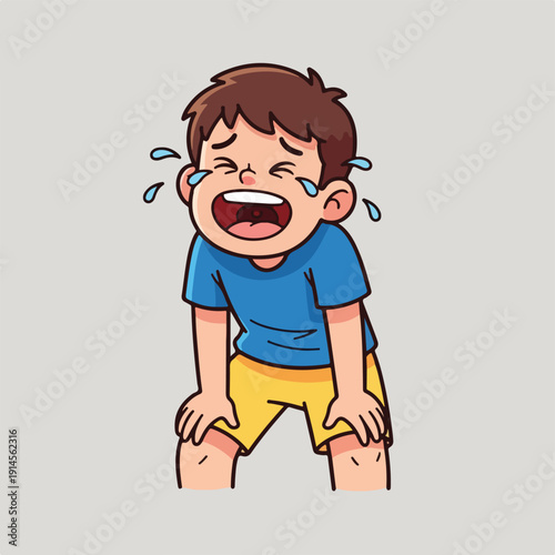 Crying boy with tears and sad face expression