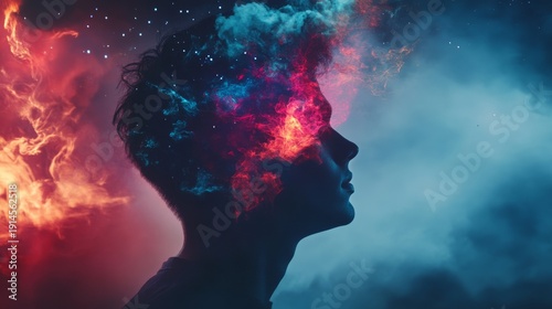 A profile of a person, engulfed in vibrant, swirling smoke