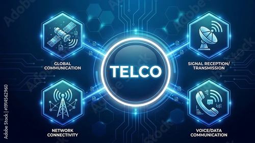 Telco Telecommunications Telecom services network, satelites, phone concept vector abstract background