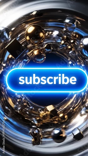Dynamic Glowing Subscribe Button Abstract Metallic Particles Vortex