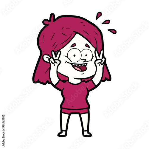 Cartoon girl making a playful gesture with her hands and a cheerful expression on her face