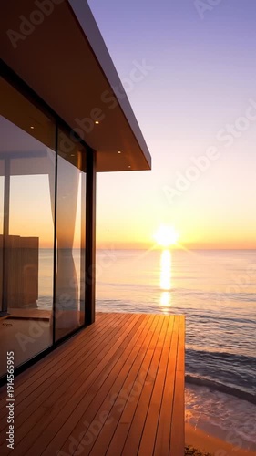 Luxury Oceanfront Villa Deck at Beautiful Sunrise