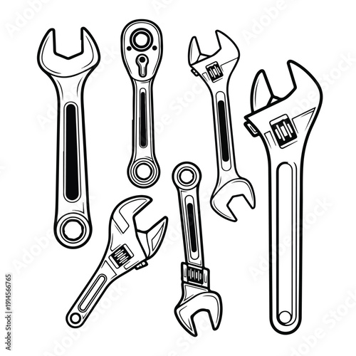 Collection of various adjustable wrenches for DIY projects