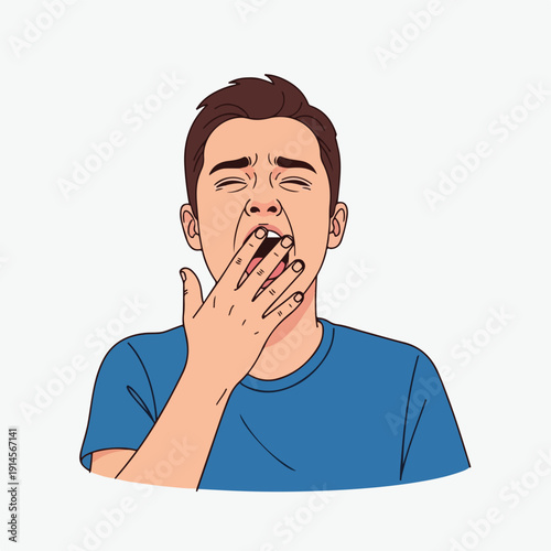 Man yawning with hand covering mouth feeling tired or bored