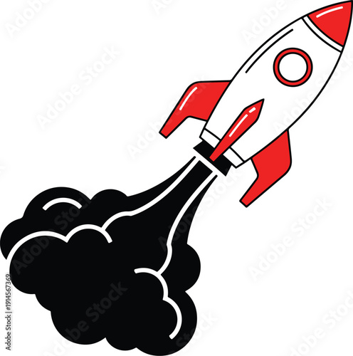 Rocket Ship in Dynamic Flight Over Open Environment with Smoke Trail Viewpoint