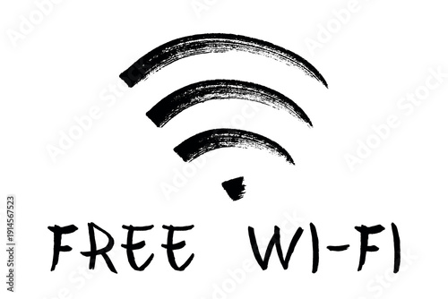Hand drawn free wifi spot zone sign Public wi-fi area sign Wireless internet clipart in doodle style Single element for print, web, design, decor 3G, 4G, 5G, 6G, IoT