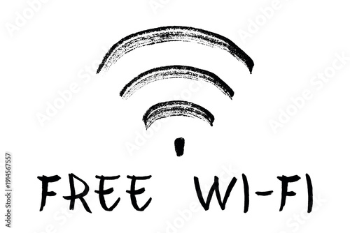 Hand drawn free wifi spot zone sign Public wi-fi area sign Wireless internet clipart in doodle style Single element for print, web, design, decor 3G, 4G, 5G, 6G, IoT