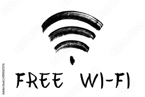 Hand drawn free wifi spot zone sign Public wi-fi area sign Wireless internet clipart in doodle style Single element for print, web, design, decor 3G, 4G, 5G, 6G, IoT