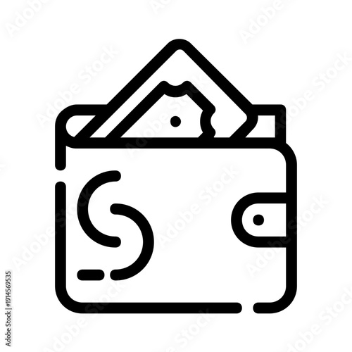 Wallet line drawing, suitable money for financerelated designs, websites, or printed materials needing a simple graphic.
