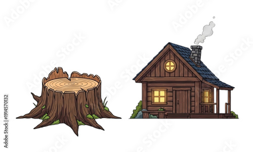 wooden house on white background