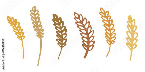 Set of hand drawn cereal wheat oat rye barley rice ears spikelet clipart Organic wheat bread agriculture farming harvest healthy food Single element for design print packaging label decor