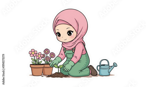 girl watering flowers