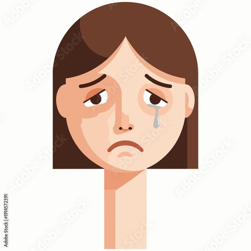 A digital illustration of a woman crying with a sorrowful expression from a close-up front viewpoint
