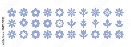 A collection of design elements inspired by flowers. Abstract shapes, geometric icons, and vintage floral patterns. Simple symbols, playful decorative figures. Vector graphics

