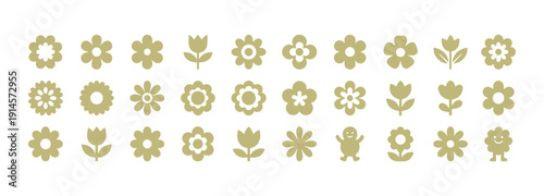 A bunch of design elements that draw inspiration from flowers. Abstract shapes, geometric icons, and retro floral patterns. Minimalistic symbols, fun decorative figures. Vector graphics

