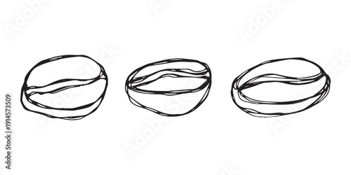 Set of hand drawn fresh roasted coffee bean Arabica robusta seed doodle Single element for design print packaging label decor