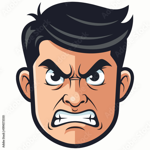 A cartoon man is expressing anger with a furrowed brow and an open mouth, showcasing a strong emotional reaction in an illustration style