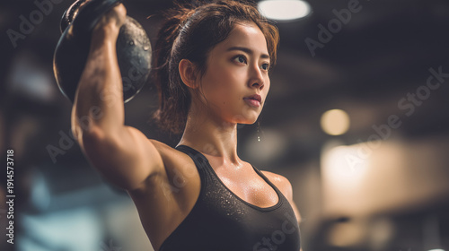ケトルベルを使ってトレーニングする女性
