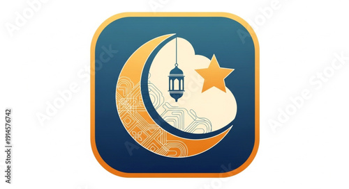 Islamic crescent moon and star lantern icon for Ramadan.