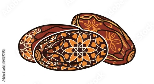 Decorative Ornate Medallion Patterned Beans in Warm Brown Orange Tones