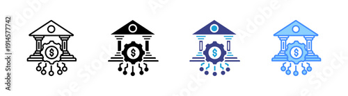 Banking System icon set multiple style collection