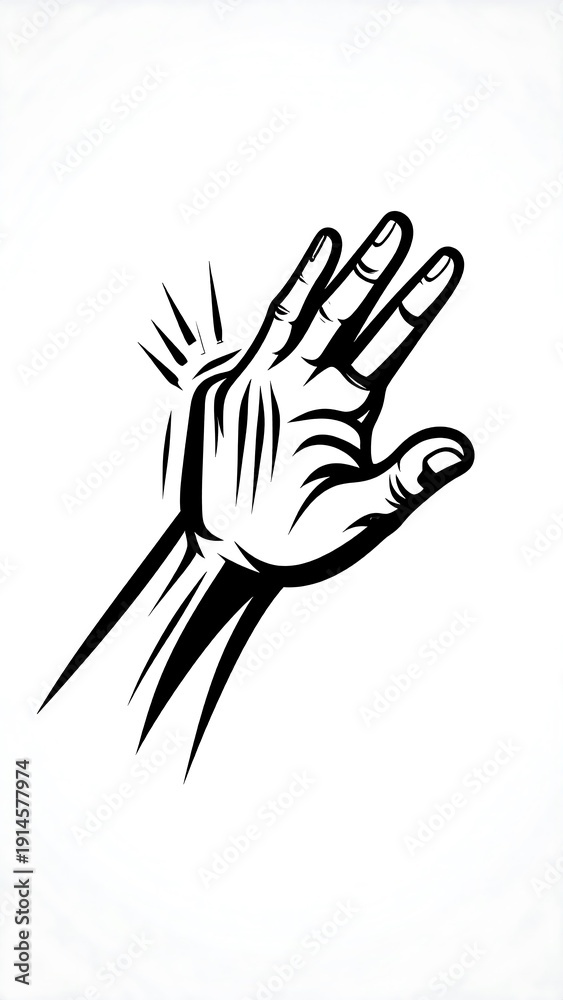 Obraz premium Stylized illustration of a hand extended upwards, black lines on white background