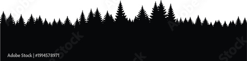 Silhouette vector illustration of dense pine forest trees, natural landscape artwork, outdoor wilderness design, decorative coniferous woodland background