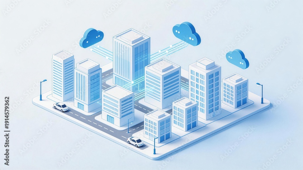 Obraz premium Futuristic cityscape with cloud connectivity