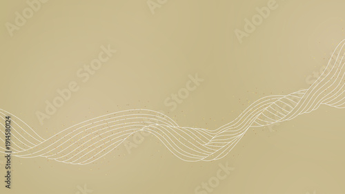 Abstract background featuring flowing, golden wavy lines and sparkling dust p...