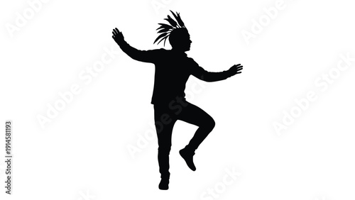 Silhouette of a person dancing with spiked hair and arms outstretched isolated on white background, Vector