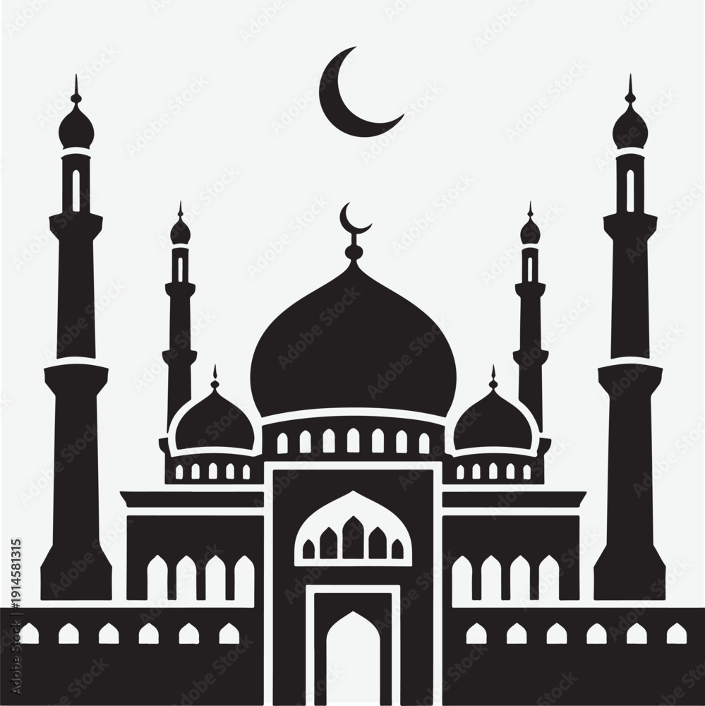 Fototapeta premium Mosque Silhouette with Crescent Moon.