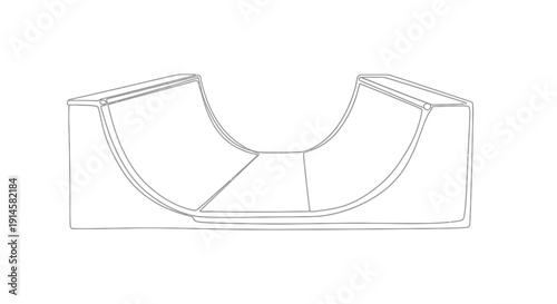 Outline Drawing of Skateboard Ramp Half Pipe on Isolated White Background
