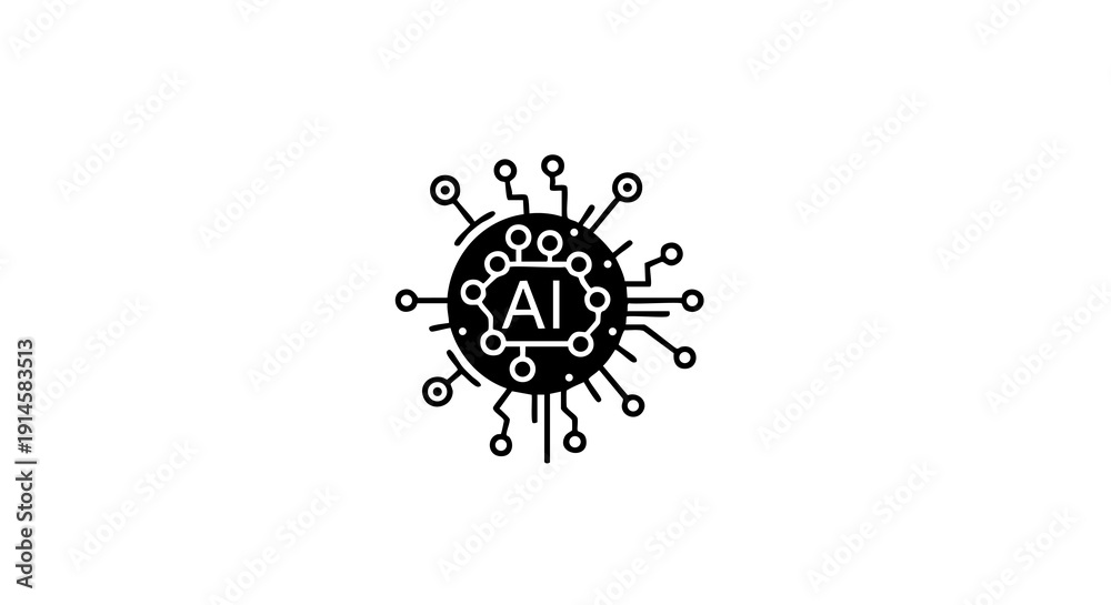 Fototapeta premium Artificial intelligence concept with ai logo and circuit board design elements on white background