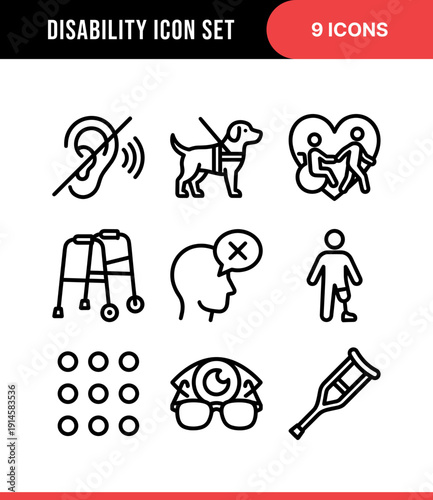 Black Lineart Simple Disability Assistance Outline Pictogram Symbol Graphic Icon