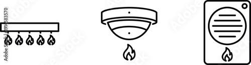 Ceiling heater smoke detector and gas boiler icon set home safety outline vector collection