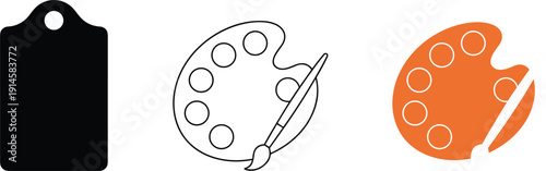 Cutting board and artist palette icon set kitchen and art tool vector collection