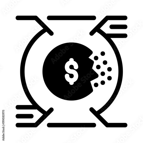 Broken dollar coin in a circle currency. Suitable for financial crisis concepts, money problems, economic downturn, banking issues, devaluation illustrations.
