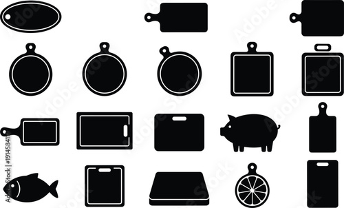 Cutting board silhouette icon set kitchen chopping board shapes vector collection