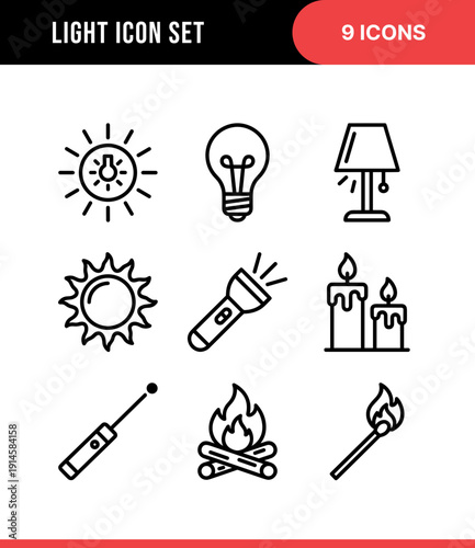 Simple Outline Light Icon Set for Multiple Purposes and Projects