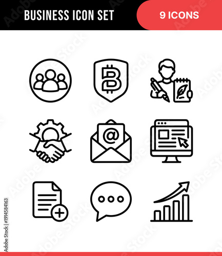 Outline Minimalist Business and Finance Symbol Icon Set Collection