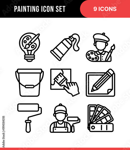 Simple Lineart Painting Tools And Artist Supplies Creative Icons Set