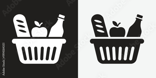 Minimalist black and white shopping basket icon