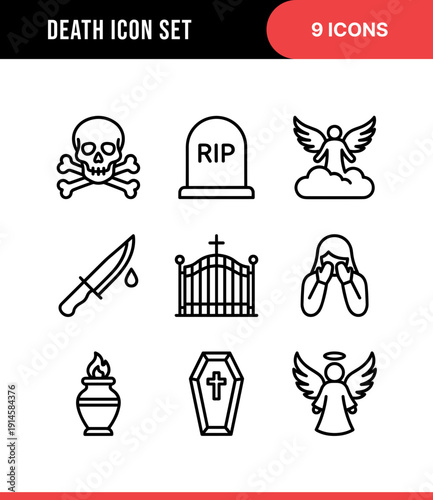 Outline Minimalist Death Icon Set Collection with Line Art Symbol