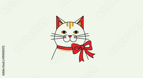 Maneki Neko Cat with Red Bow