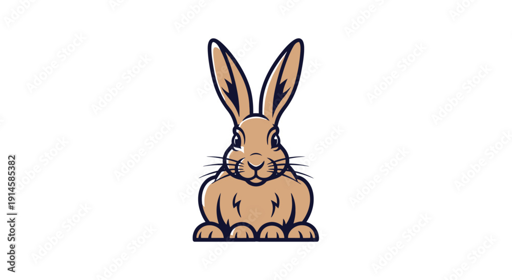 Obraz premium Brown rabbit cartoon sitting on hind legs for logo or mascot