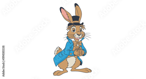 Cute Easter Bunny in Blue Suit and Top Hat