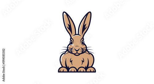 Brown rabbit cartoon sitting on hind legs for logo or mascot