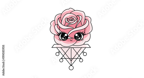 Pink rose character with geometric diamond base