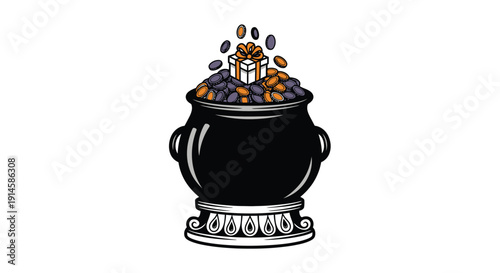 Magic Pot of Wealth with Gift Box on Top