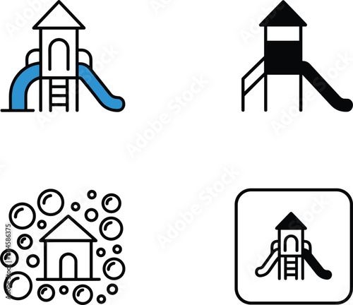 Playground slide icon set outdoor park equipment vector collection
